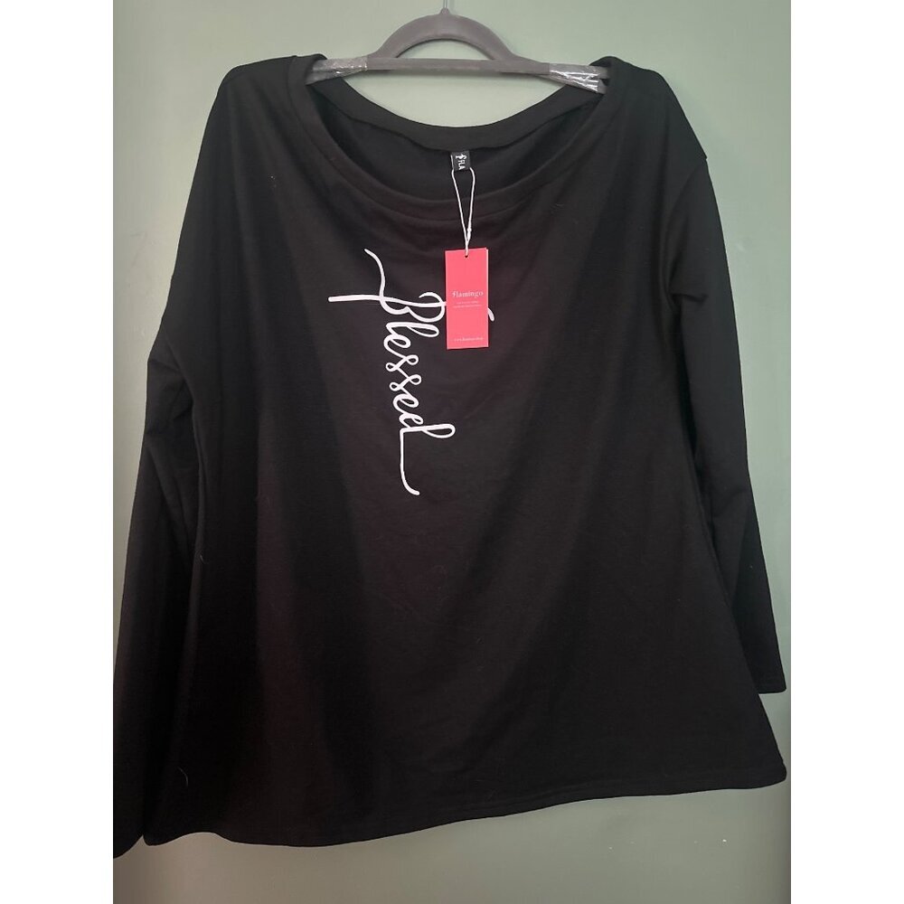 Women's Blessed Sweater Black Size 2xl Long Sleeve Lightweight Knit Shirt Nwt